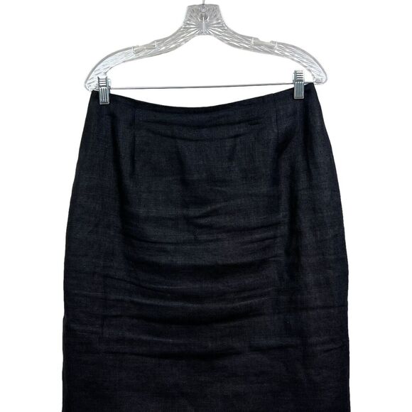 Scaasi Neiman Marcus Womens Linen Skirt Flat‎ Front Lined Vented Zip Black Sz 12 - Picture 2 of 6